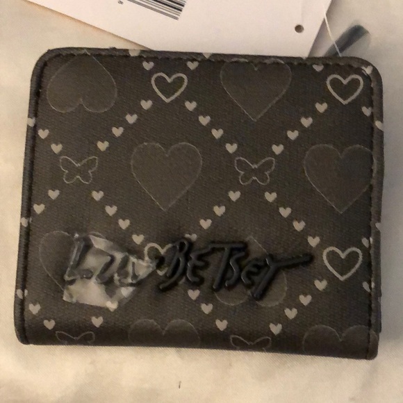 Betsey Johnson Luv Betsey Snap Card Wallet Black & Silver Heart & Butterflies - Picture 5 of 16